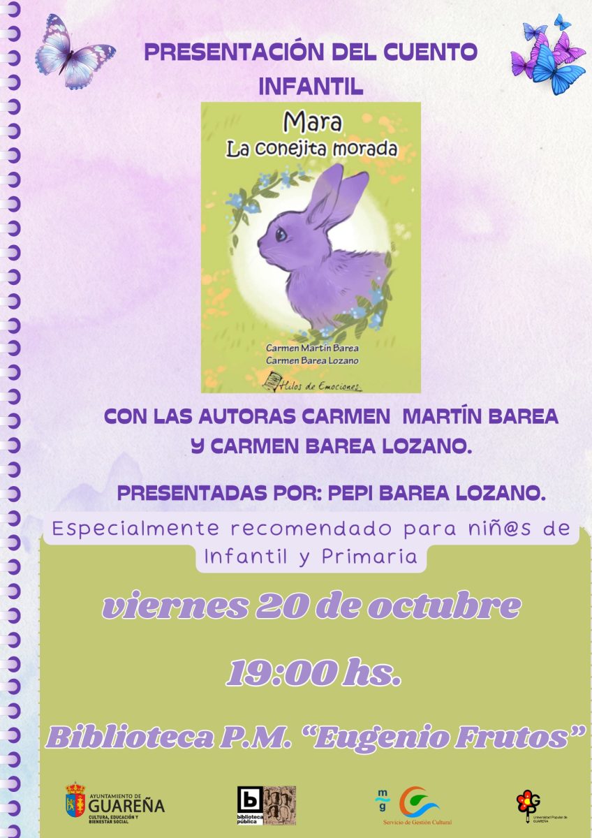 La Biblioteca Eugenio Frutos acoge este viernes la presentación del libro "Mara, la conejita morada" de Carmen Barea y Carmen Martín